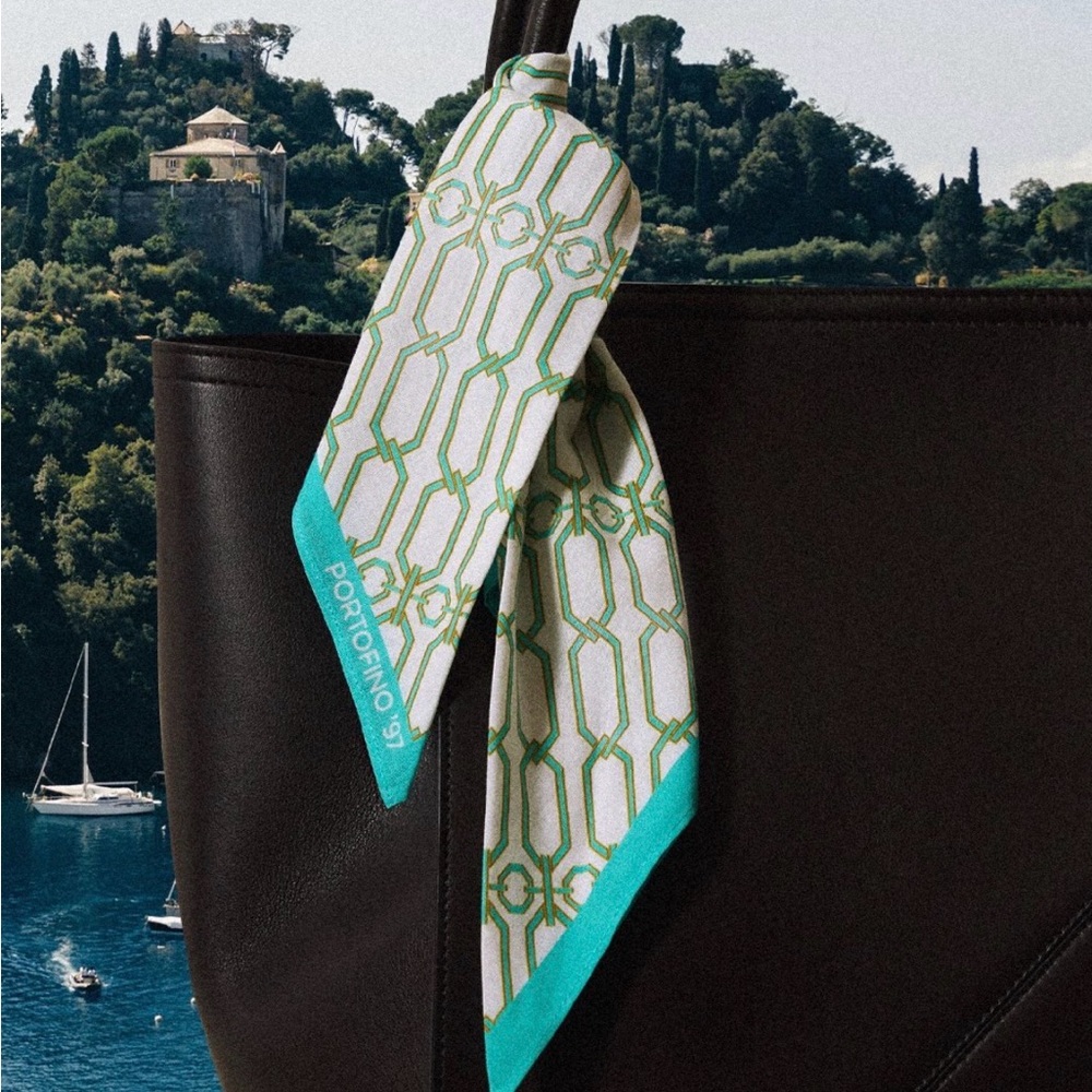 Turquoise & White Geometric Twilly Scarf - Women Accessories